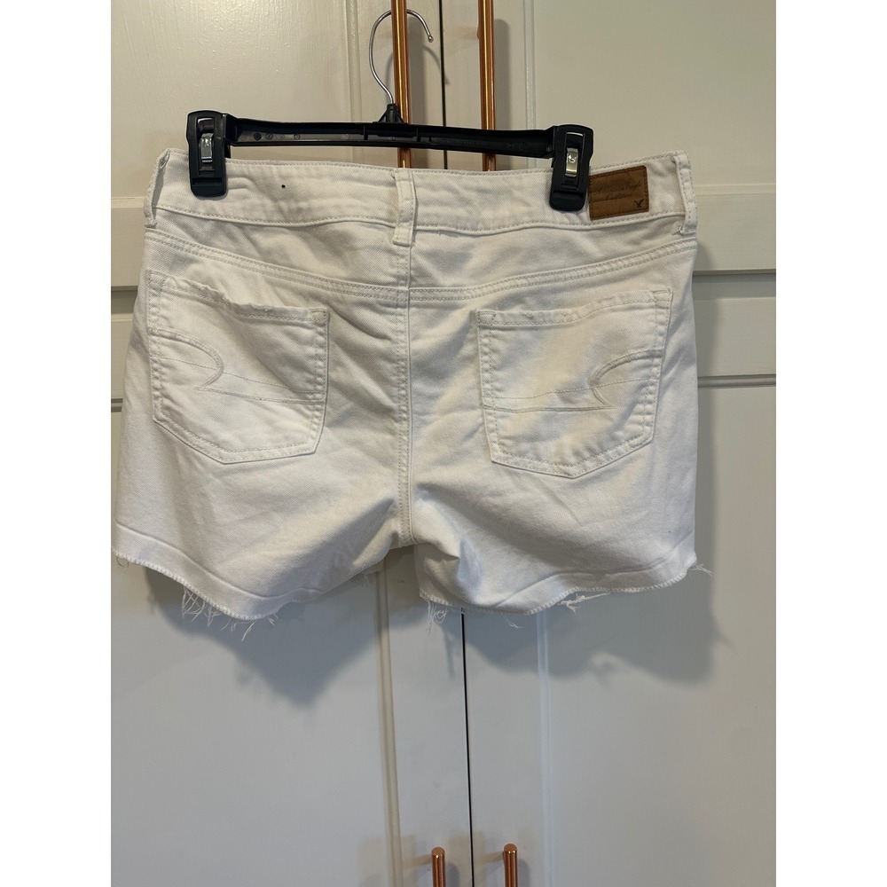 American Eagle White Denim Shorts Women's Size 10 Frayed Hem Stretch Casual - Picture 4 of 7